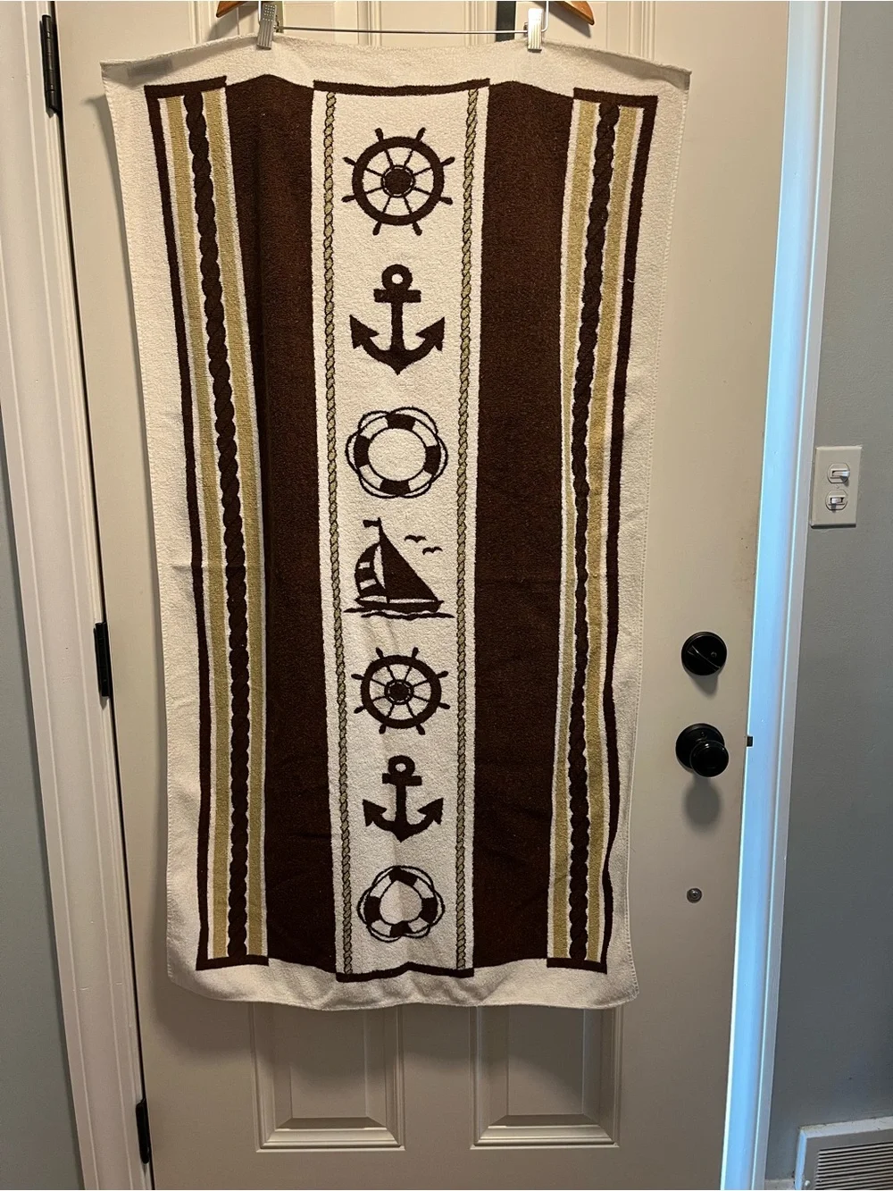 VTG 1980s Kmart Island Fun Nautical Beach Towel Sailboat Anchor Brazil 48x29